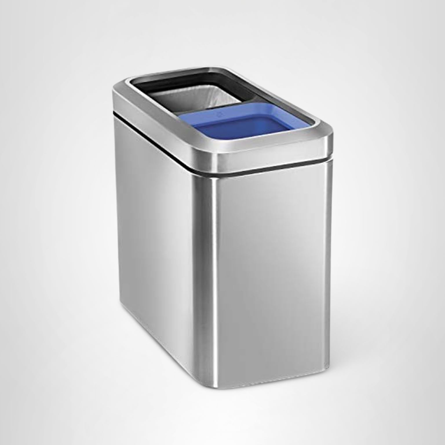 simplehuman 20 Liter / 5.3 Gallon Dual Compartment Recycling Can, Slim Open Top Office Trash Can, Commercial Grade Heavy Gauge Small Trash Can, Brushed Stainless Steel - Image 7