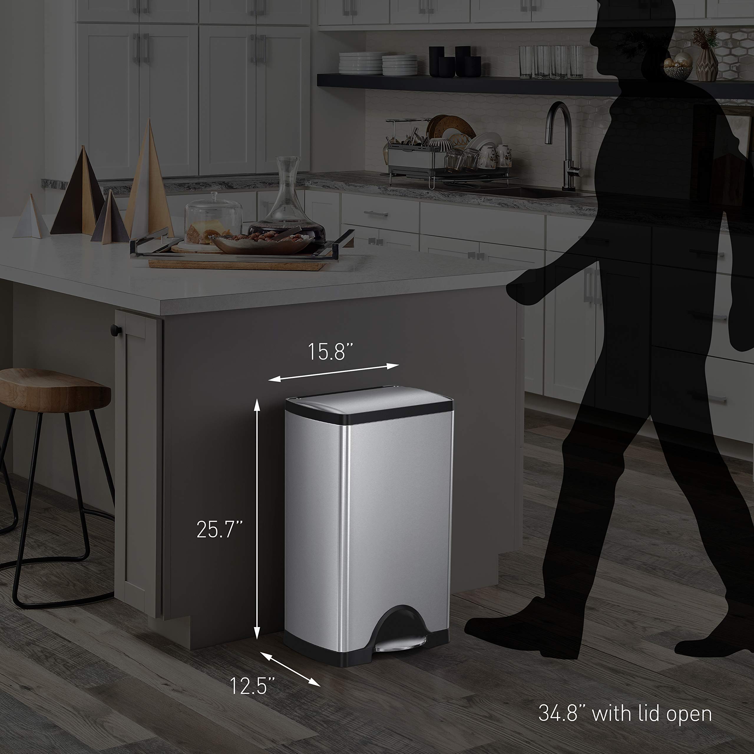 simplehuman 38 Liter / 10 Gallon Rectangular Kitchen Step Trash Can, Brushed Stainless Steel - Image 6