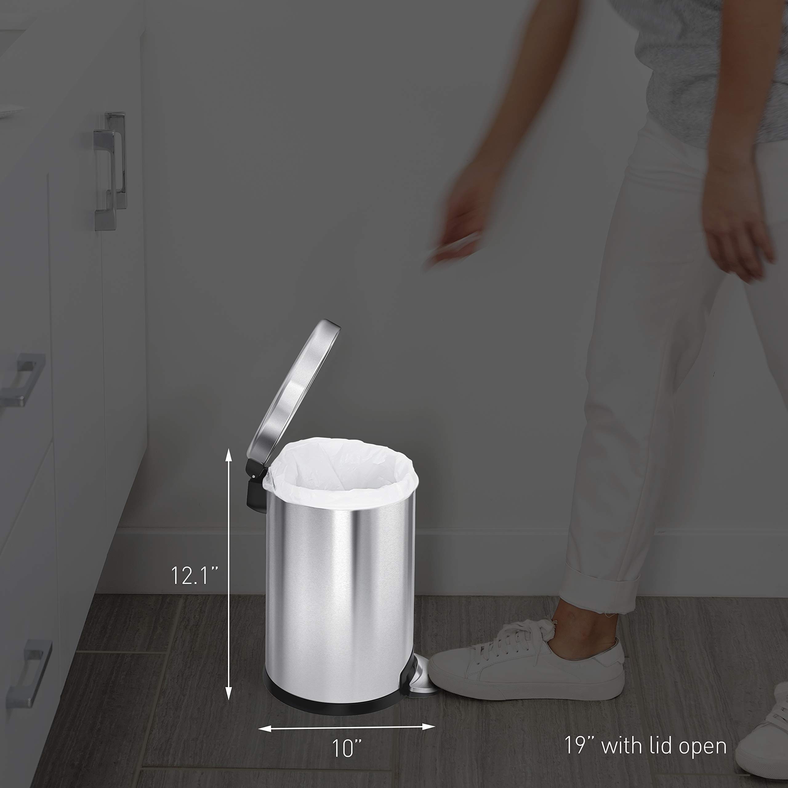 simplehuman 4.5 Liter Bathroom Trash Can, White Steel - Image 6