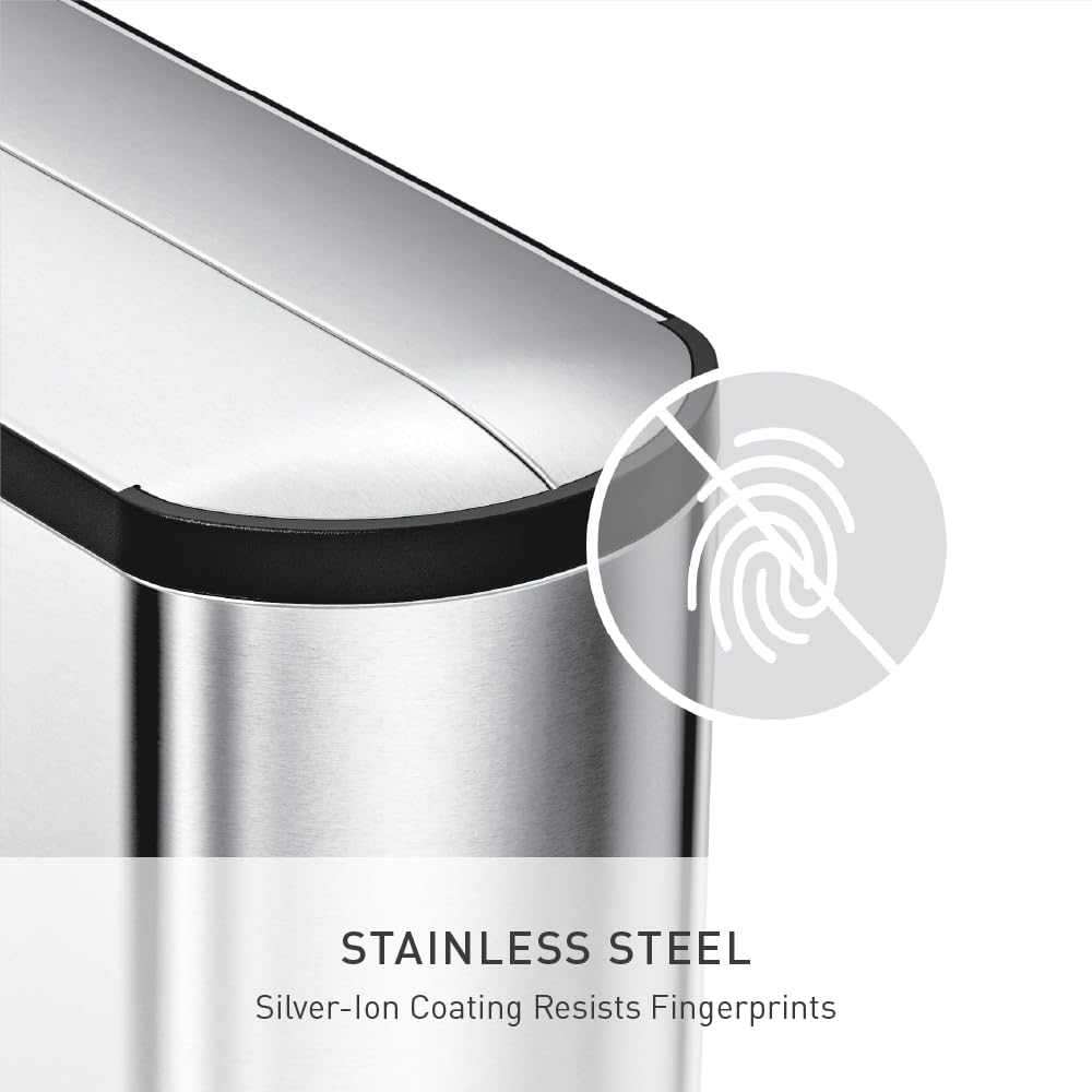 simplehuman 45 Liter / 11.9 Gallon Butterfly Lid Kitchen Step Trash Can, Brushed Stainless Steel - Image 7