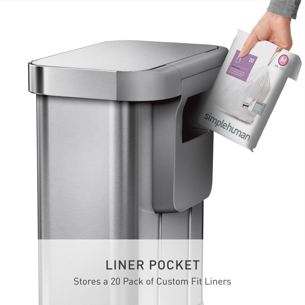 simplehuman 45 Liter / 12 Gallon Rectangular Hands-Free Kitchen Step Trash Can with Soft-Close Lid, Brushed Stainless Steel with Stainless Steel Lid - Image 4