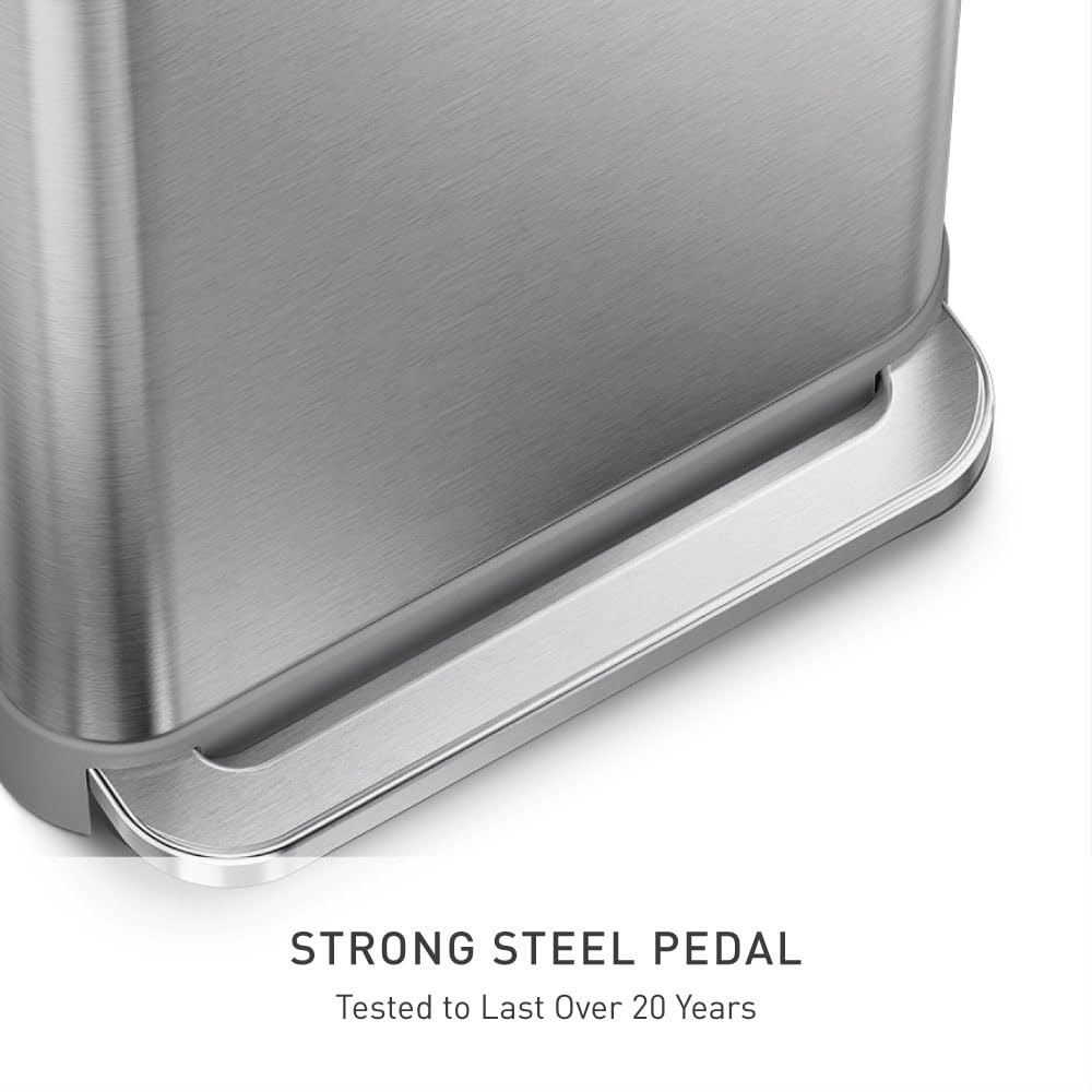 simplehuman 45 Liter / 12 Gallon Rectangular Hands-Free Kitchen Step Trash Can with Soft-Close Lid, Brushed Stainless Steel with Stainless Steel Lid - Image 6