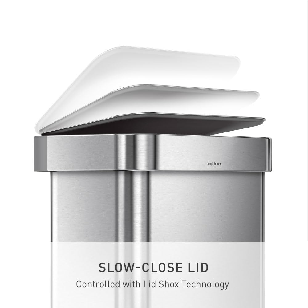 simplehuman 45 Liter / 12 Gallon Rectangular Hands-Free Kitchen Step Trash Can with Soft-Close Lid, Brushed Stainless Steel with Stainless Steel Lid - Image 7