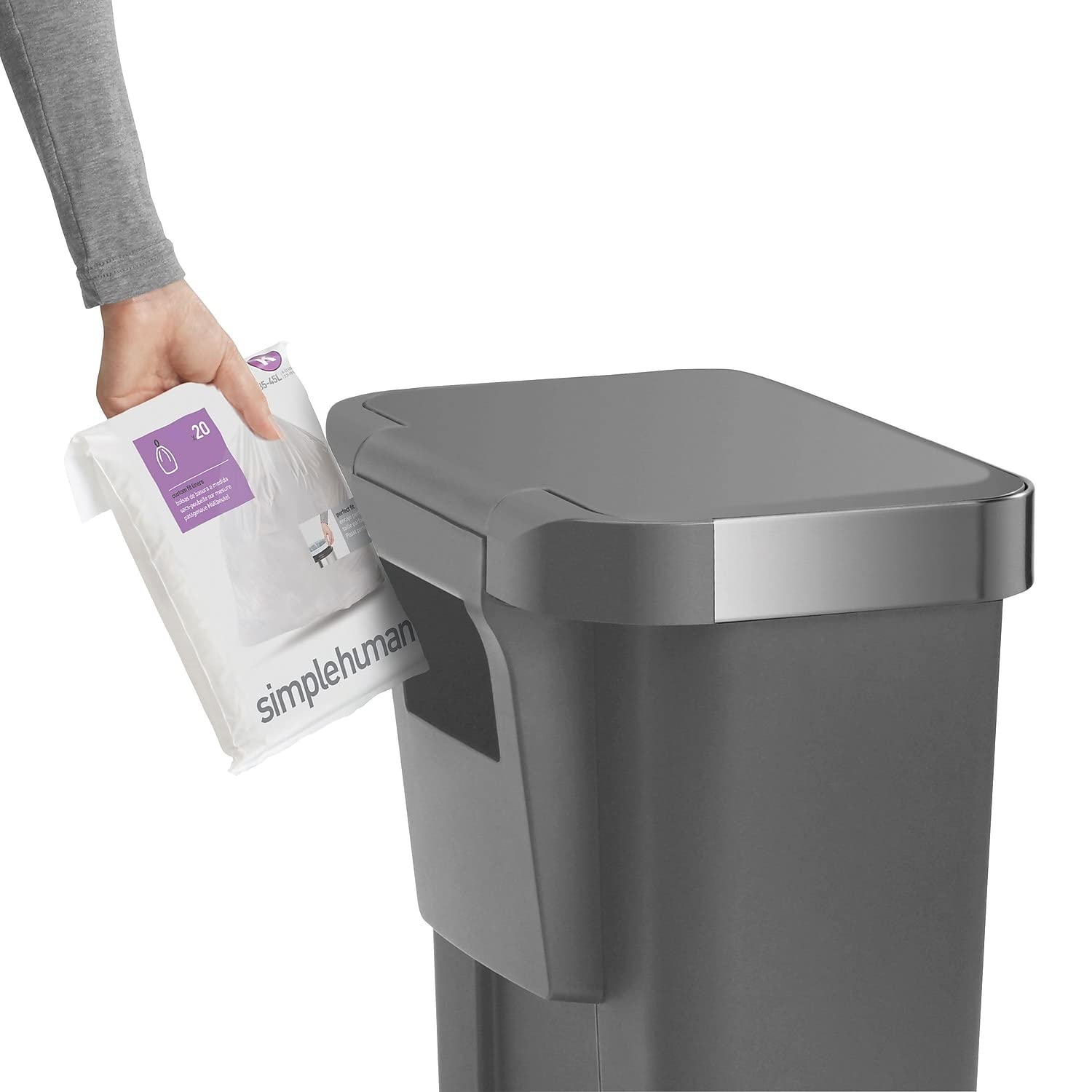 simplehuman 45 Liter / 12 Gallon Rectangular Kitchen Step Trash Can with Soft-Close Lid, Grey Plastic - Image 3