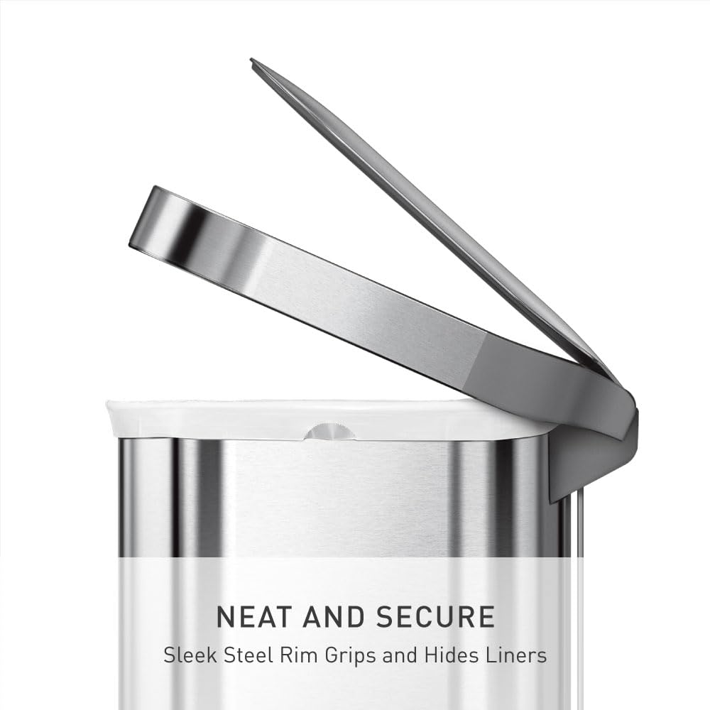 simplehuman 45 Liter / 12 Gallon Slim Hands-Free Kitchen Step Trash Can, Brushed Stainless Steel - Image 3