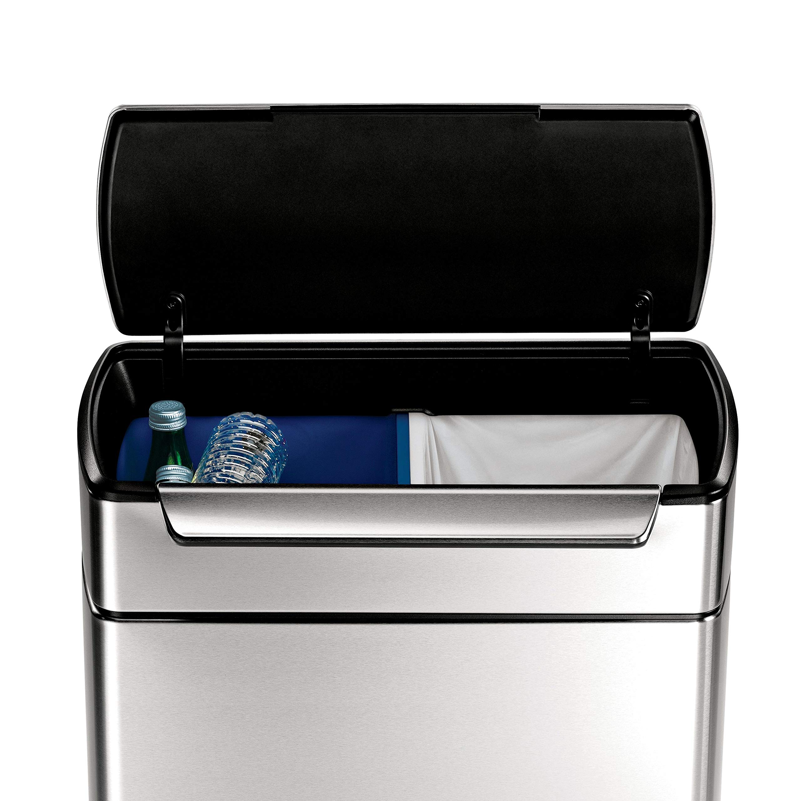 simplehuman 48 Liter / 12.7 Gallon Touch-Bar Dual Compartment Kitchen Recycling Trash Can, Brushed Stainless Steel - Image 3