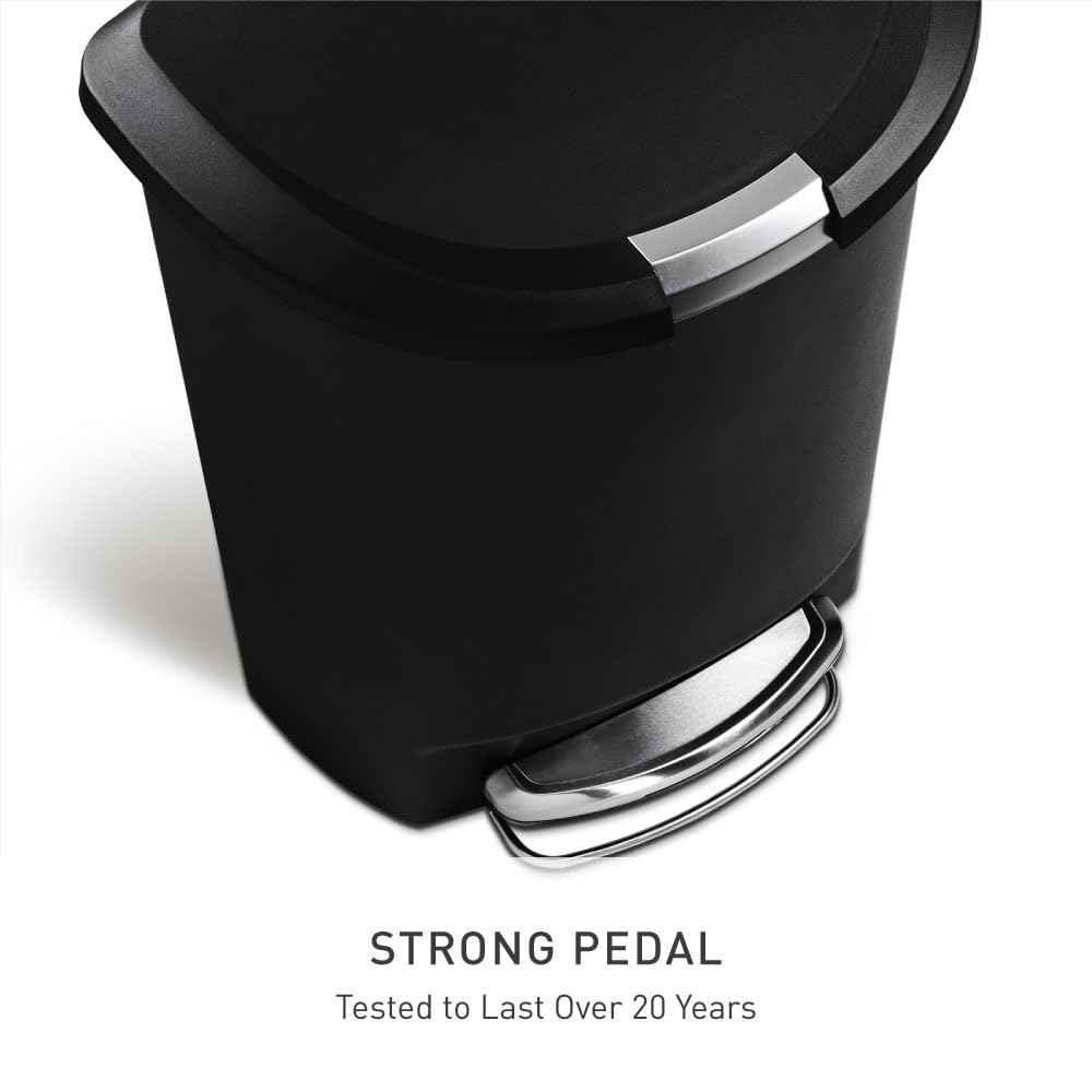 simplehuman 50 Liter / 13 Gallon Semi-Round Kitchen Step Trash Can with Secure Slide Lock, Black Plastic - Image 3
