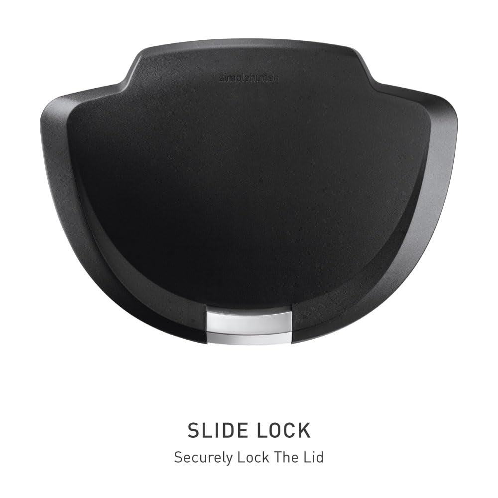 simplehuman 50 Liter / 13 Gallon Semi-Round Kitchen Step Trash Can with Secure Slide Lock, Black Plastic - Image 5