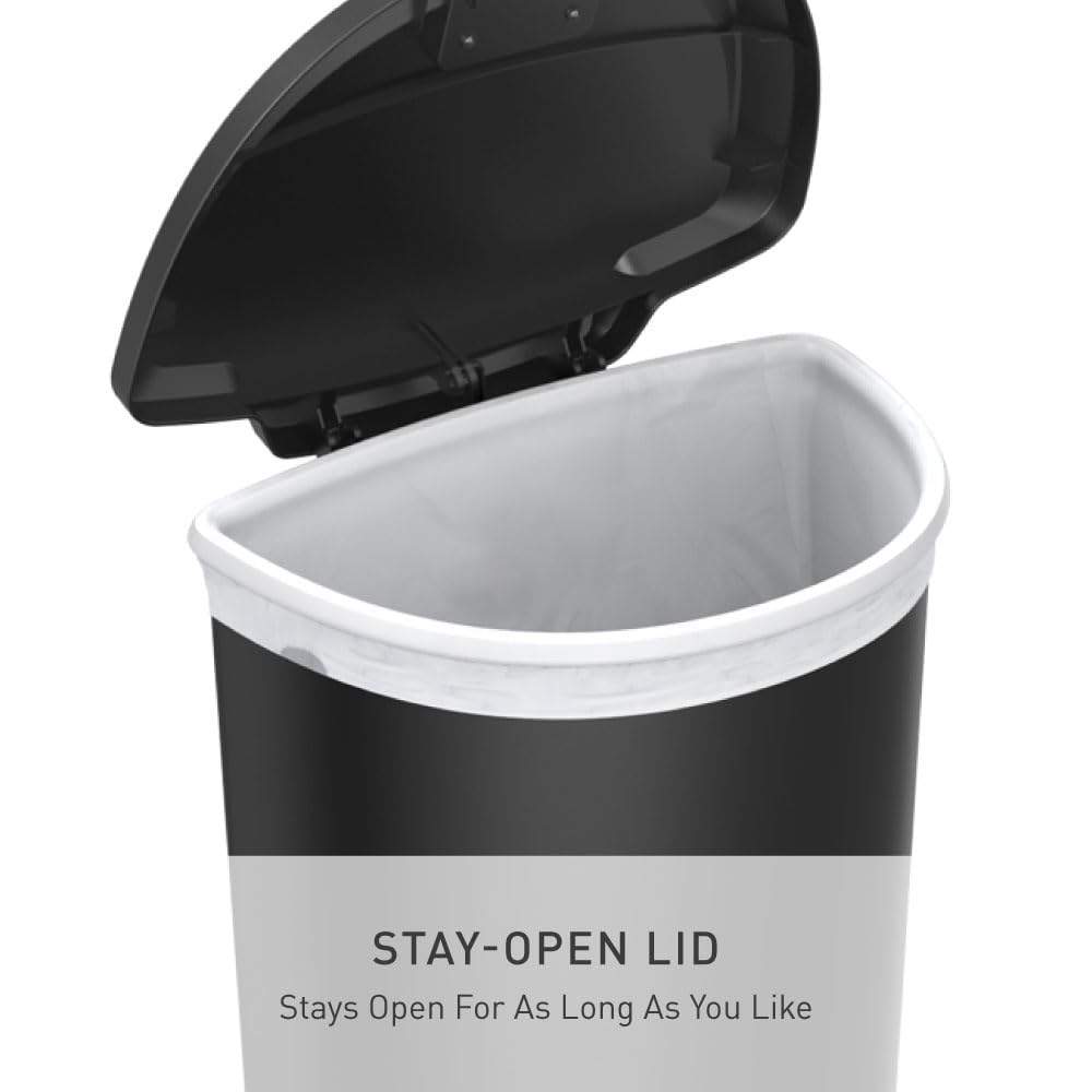 simplehuman 50 Liter / 13 Gallon Semi-Round Kitchen Step Trash Can with Secure Slide Lock, Black Plastic - Image 6