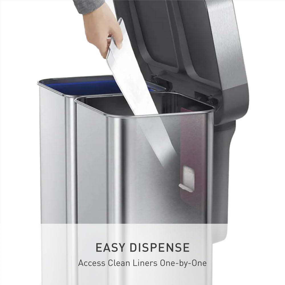 simplehuman 58 Liter / 15.3 Gallon Rectangular Hands-Free Dual Compartment Recycling Kitchen Step Trash Can with Soft-Close Lid, Brushed Stainless Steel - Image 5