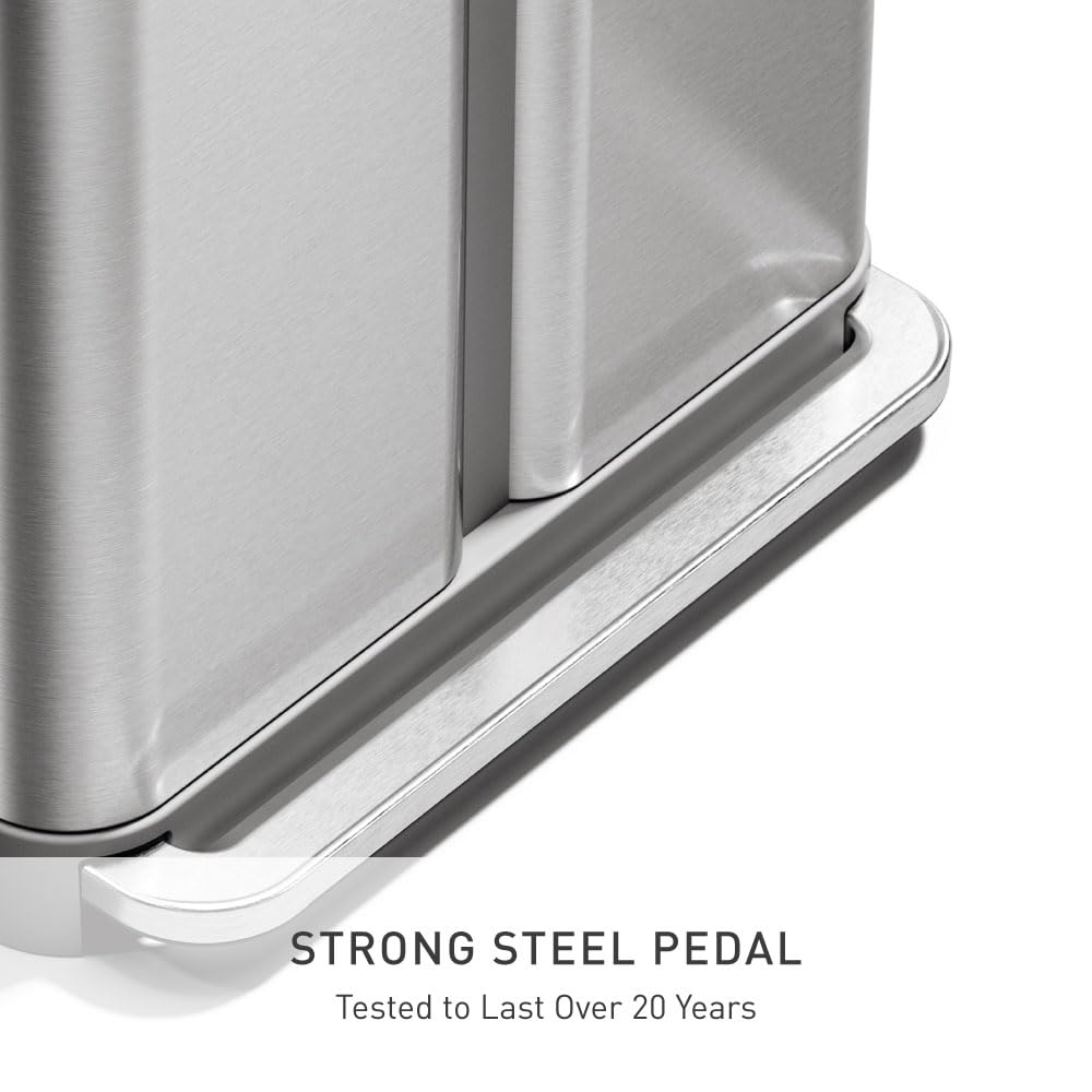 simplehuman 58 Liter / 15.3 Gallon Rectangular Hands-Free Dual Compartment Recycling Kitchen Step Trash Can with Soft-Close Lid, Brushed Stainless Steel - Image 7