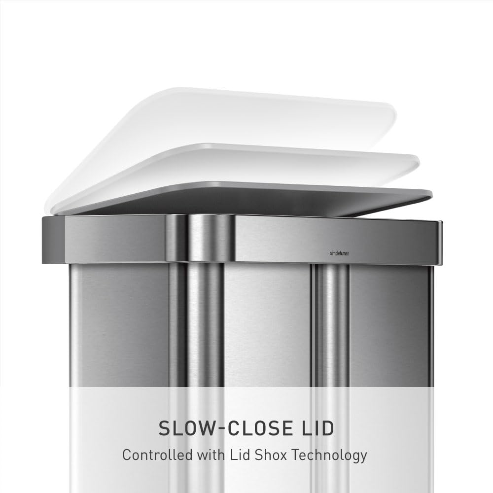 simplehuman 58 Liter / 15.3 Gallon Rectangular Hands-Free Dual Compartment Recycling Kitchen Step Trash Can with Soft-Close Lid, Brushed Stainless Steel - Image 8