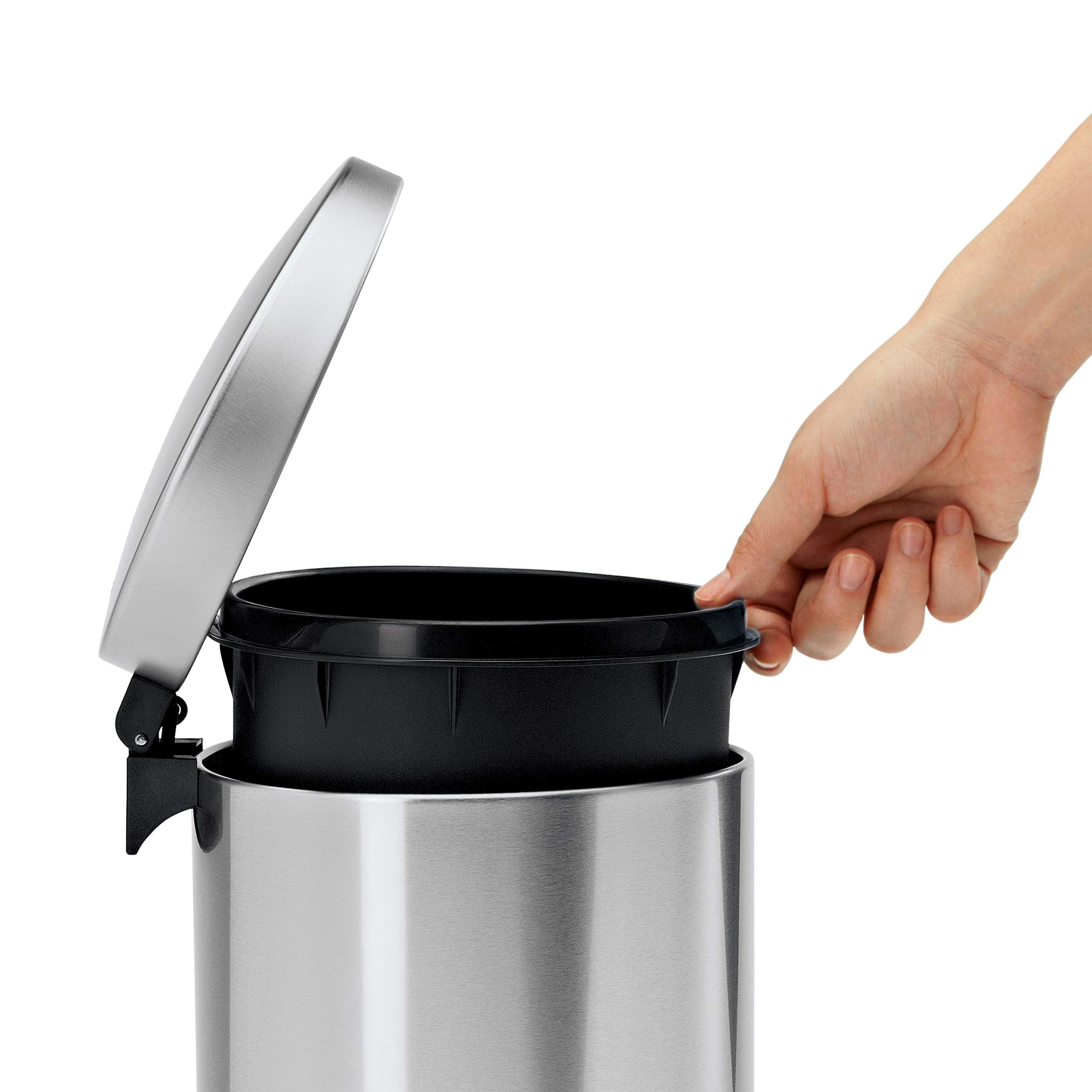 simplehuman 6 Liter / 1.6 Gallon Semi-Round Bathroom Step Trash Can, Brushed Stainless Steel - Image 4