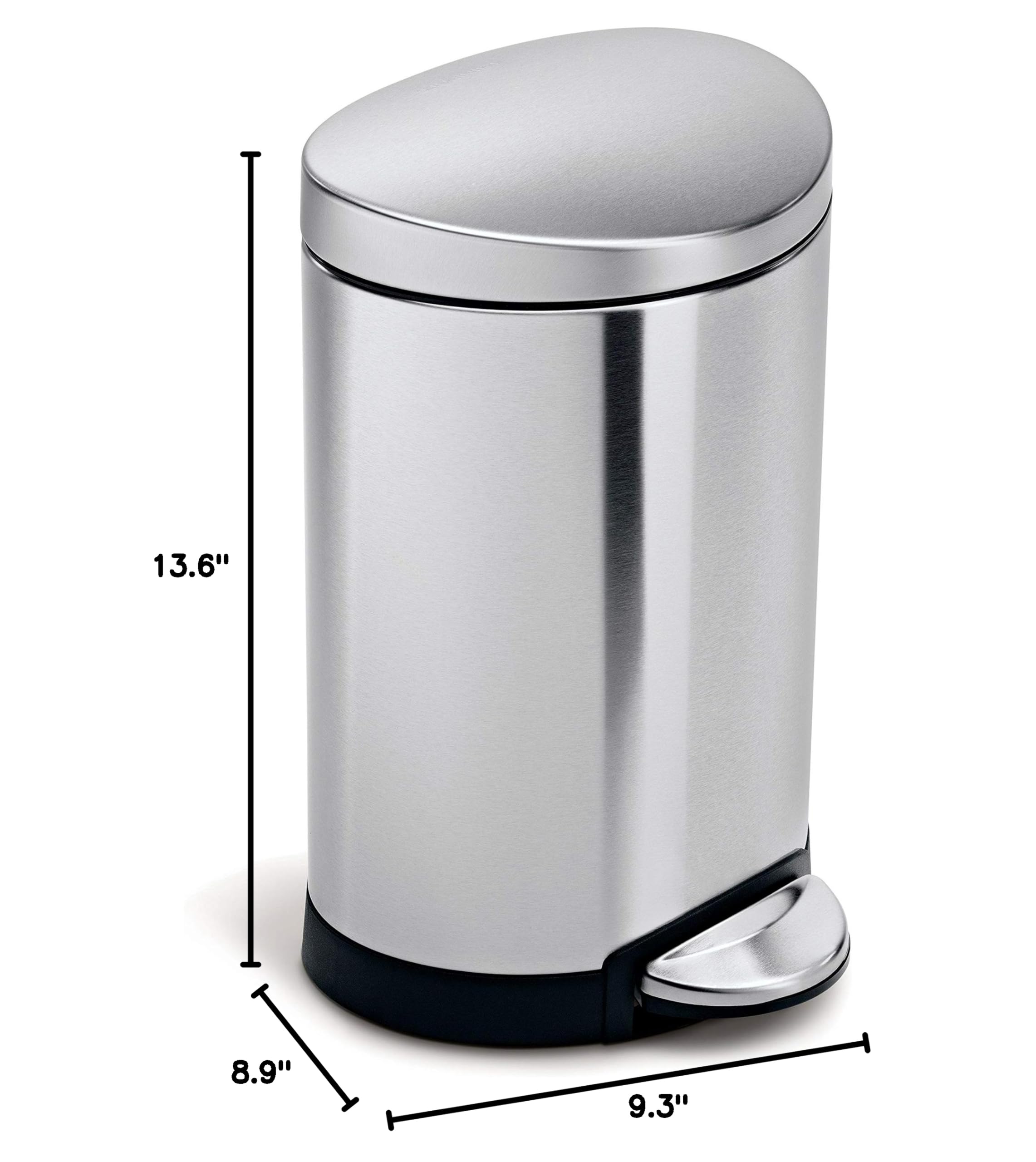 simplehuman 6 Liter / 1.6 Gallon Semi-Round Bathroom Step Trash Can, Brushed Stainless Steel - Image 5