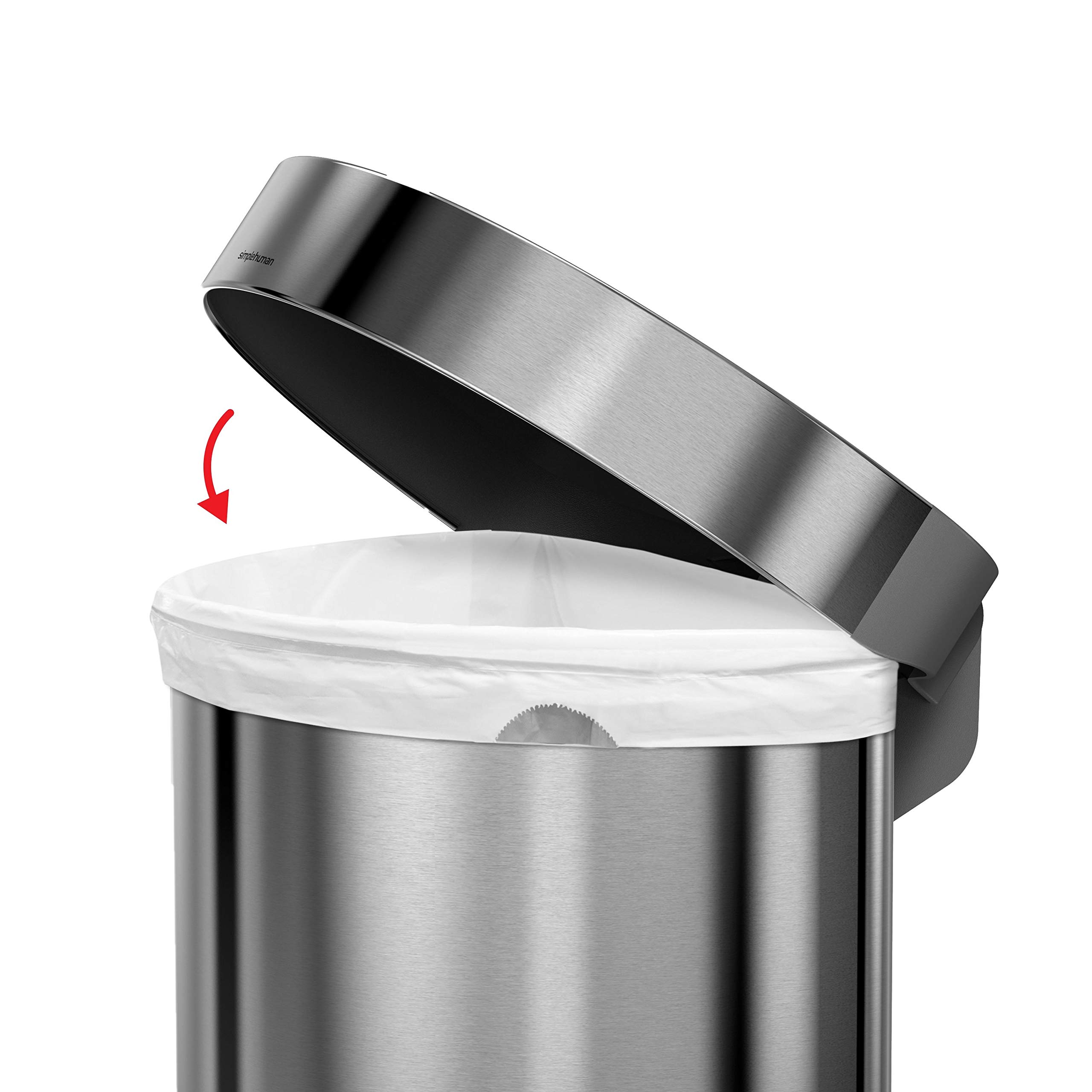 simplehuman 60 Liter Semi-Round Hands-Free Kitchen Step Stainless Steel Trash Can with Soft-Close Lid, Brushed - Image 5
