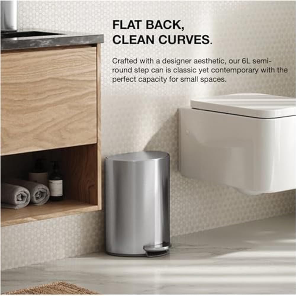 simplehuman 6L semi-Round Step can, Brushed Stainless Steel - Image 4