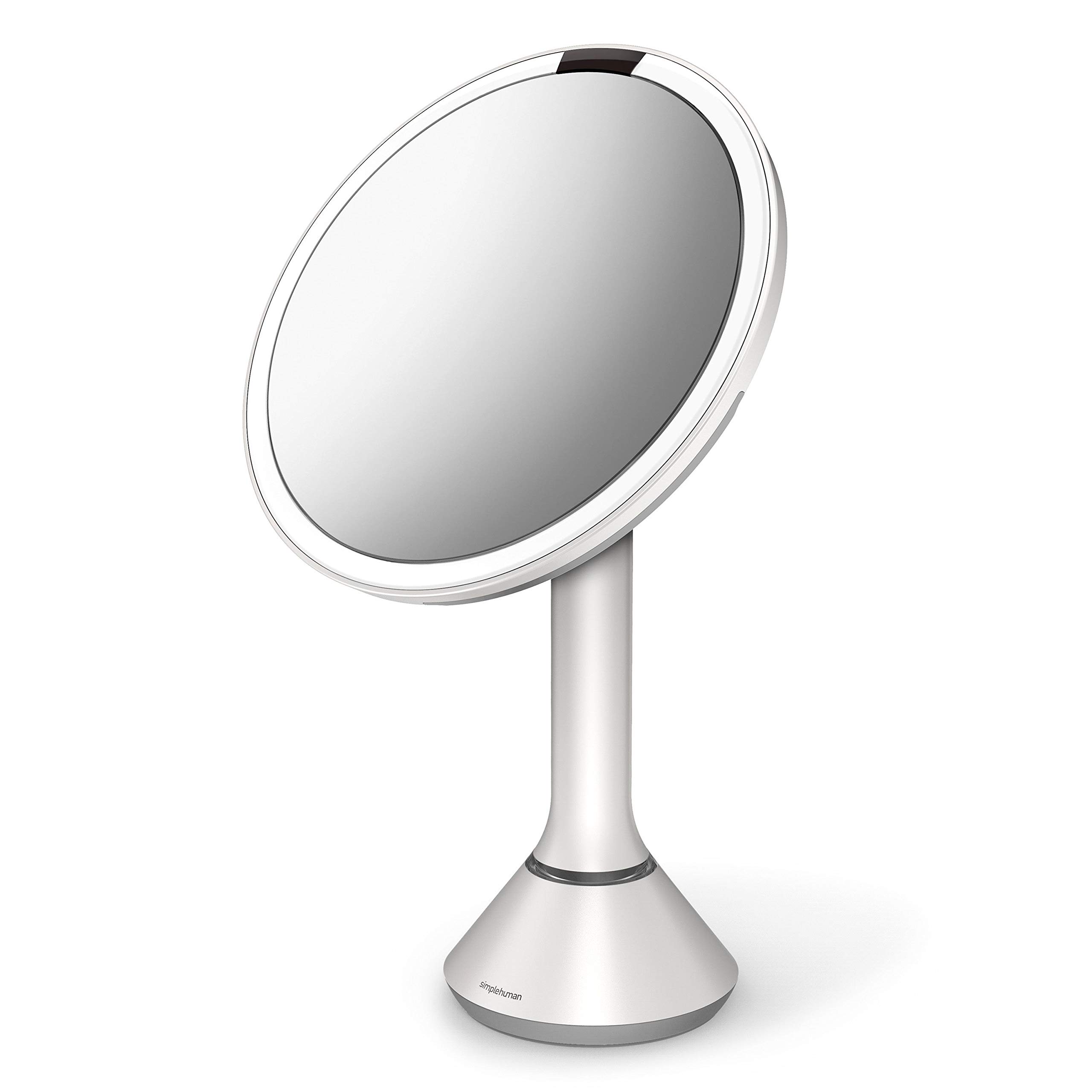 simplehuman 8" Round Sensor Makeup Mirror with Touch-Control Brightness, 5X Magnification, Rechargeable and Cordless, White Stainless Steel - Image 4