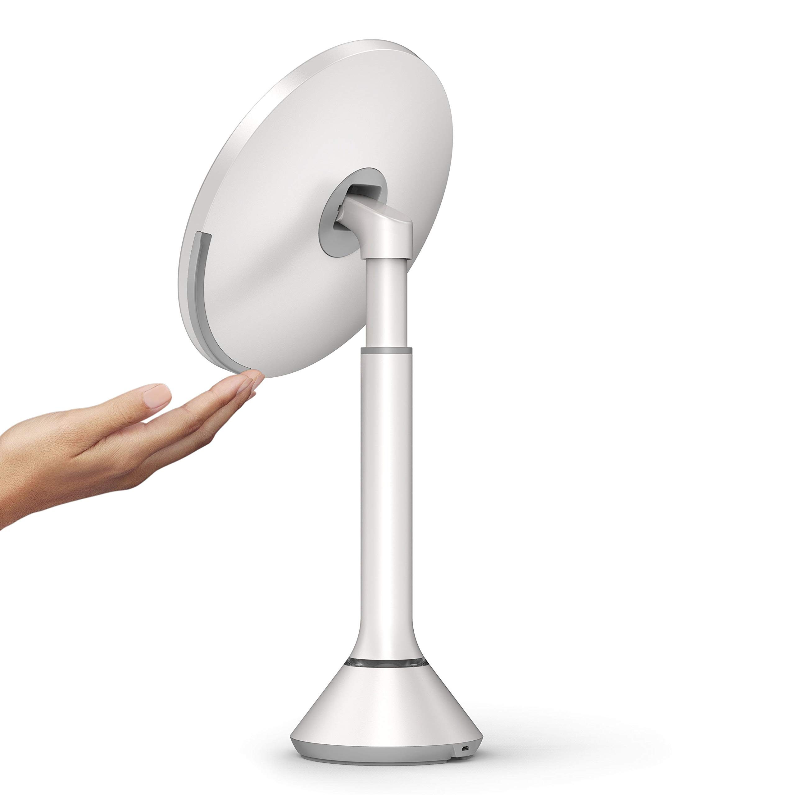 simplehuman 8" Round Sensor Makeup Mirror with Touch-Control Brightness, 5X Magnification, Rechargeable and Cordless, White Stainless Steel - Image 5