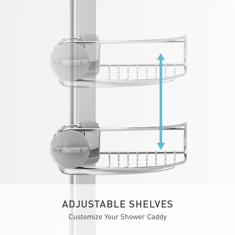simplehuman 8' Tension Pole Shower Caddy, Stainless Steel and Anodized Aluminum - Image 3