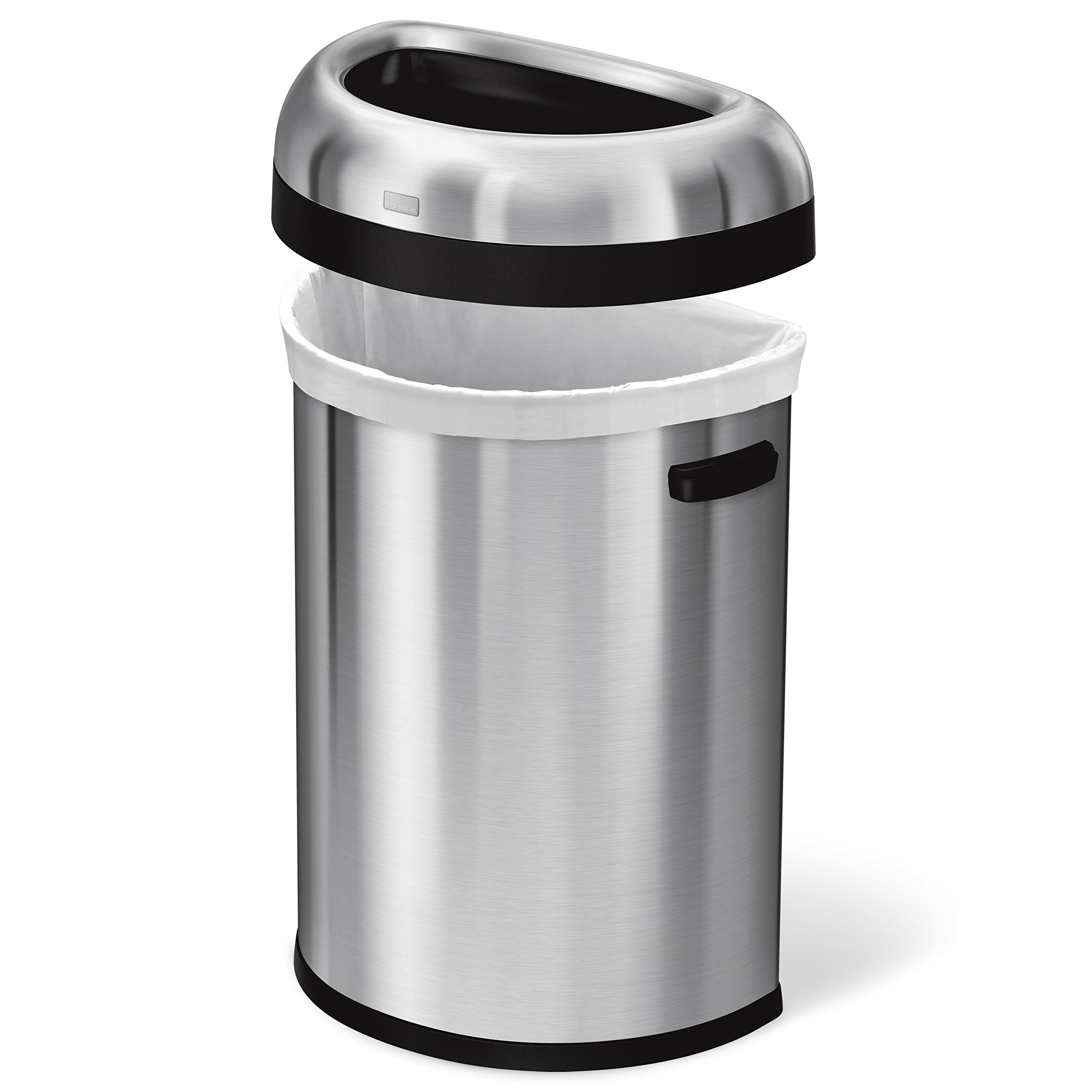 simplehuman 80 Liter / 21.1 Gallon Extra Large Semi-Round Open Top Trash Can Commercial Grade Heavy Gauge Brushed Stainless Steel, ADA-Compliant - Image 4