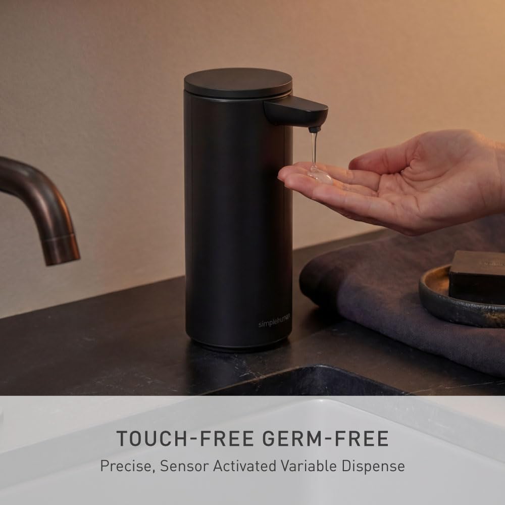 simplehuman 9 oz. Touch-Free Automatic Rechargeable Sensor Pump, Matte Black Stainless Steel, New - Image 3
