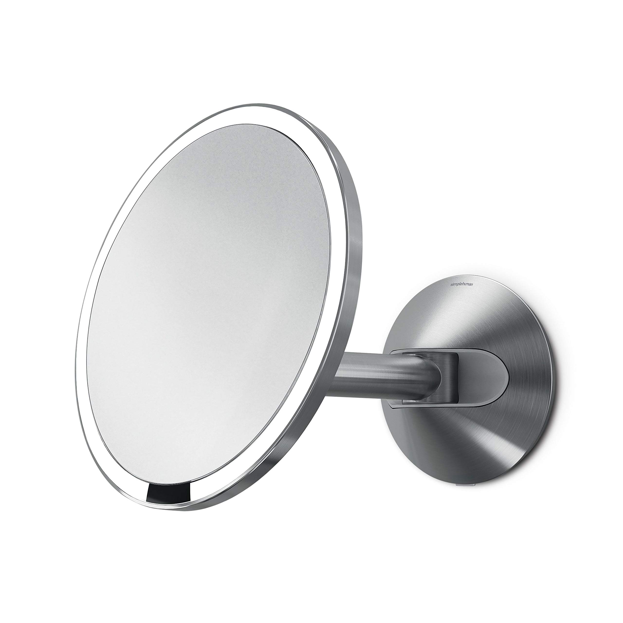 simplehuman, Brushed 8" Round Wall Mount Sensor Makeup Mirror, 5x Magnification, Hard-Wired (100-240v), Stainless Steel, 8" - Image 4