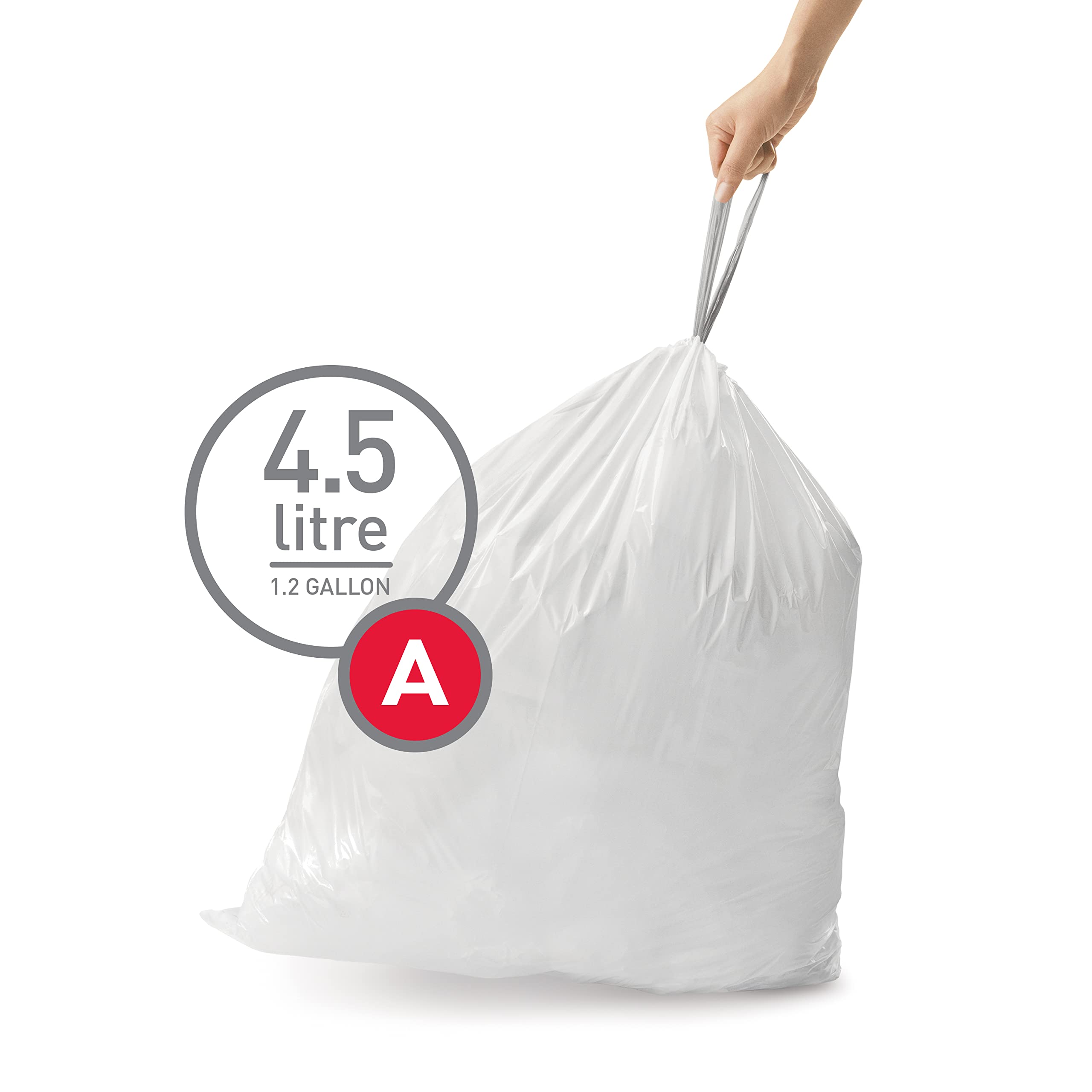 simplehuman Code A 90 Count, Dispenser Pack Custom Fit Liners, Drawstring Trash Bags, 4.5 Liter / 1.2 Gallon, White - Image 2