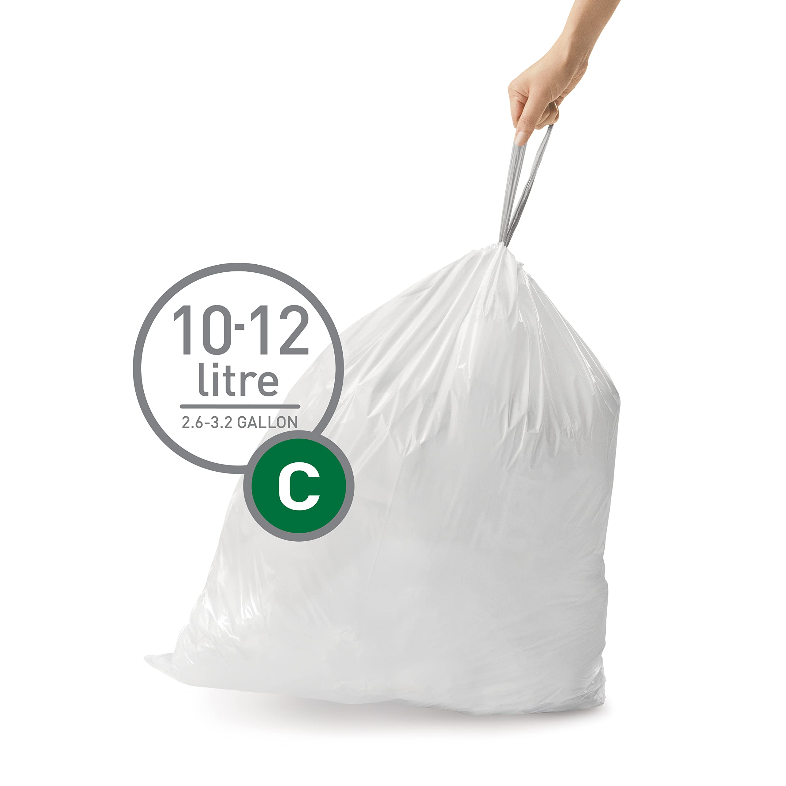 simplehuman Code C 100 Count, Dispenser Packs Custom Fit Liners, Drawstring Trash Bags, 10-12 Liter / 2.6-3.2 Gallon, White - Image 2
