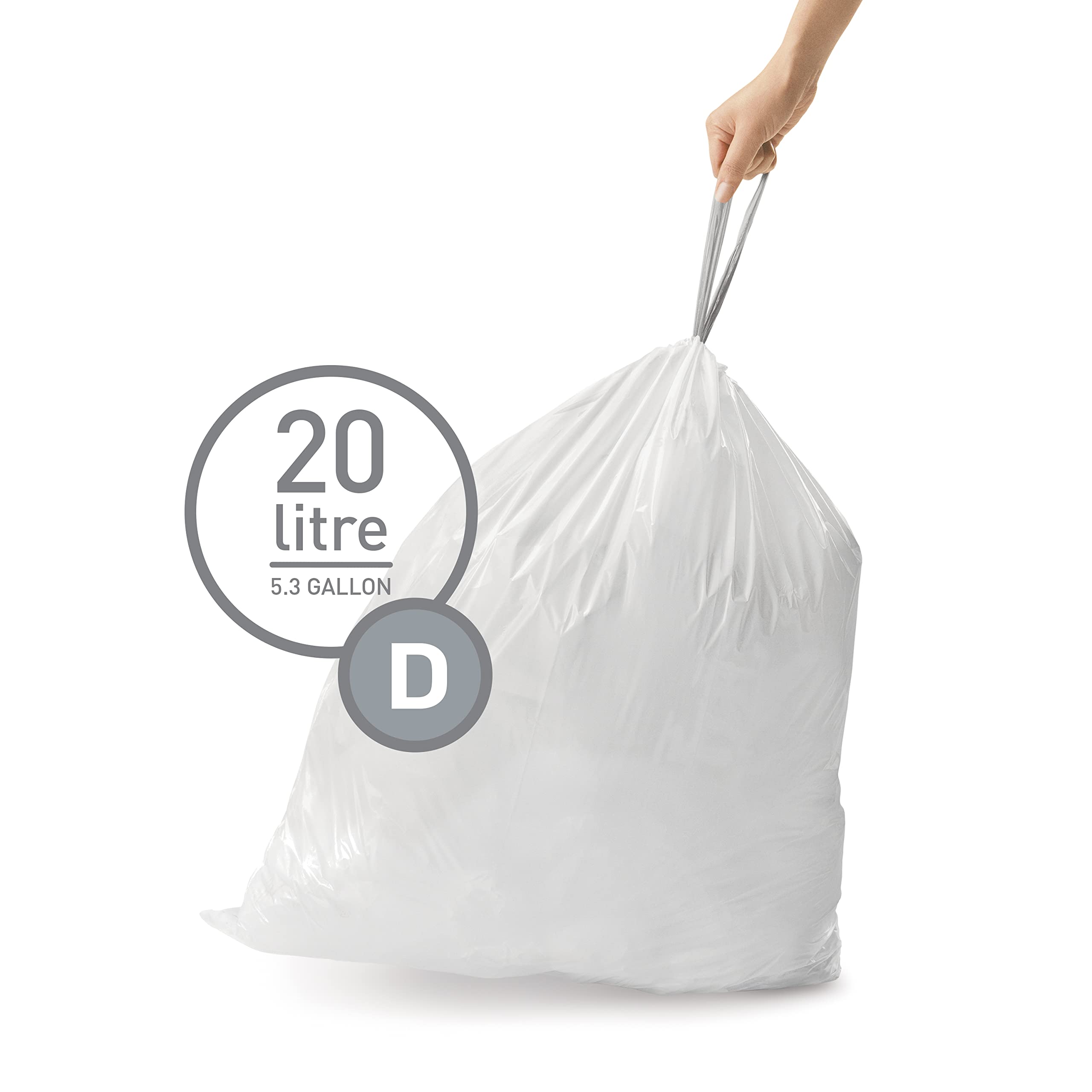 simplehuman Code D 100 Count, Dispenser Pack Custom Fit Liners, Drawstring Trash Bags, 20 Liter / 5.3 Gallon, White - Image 2