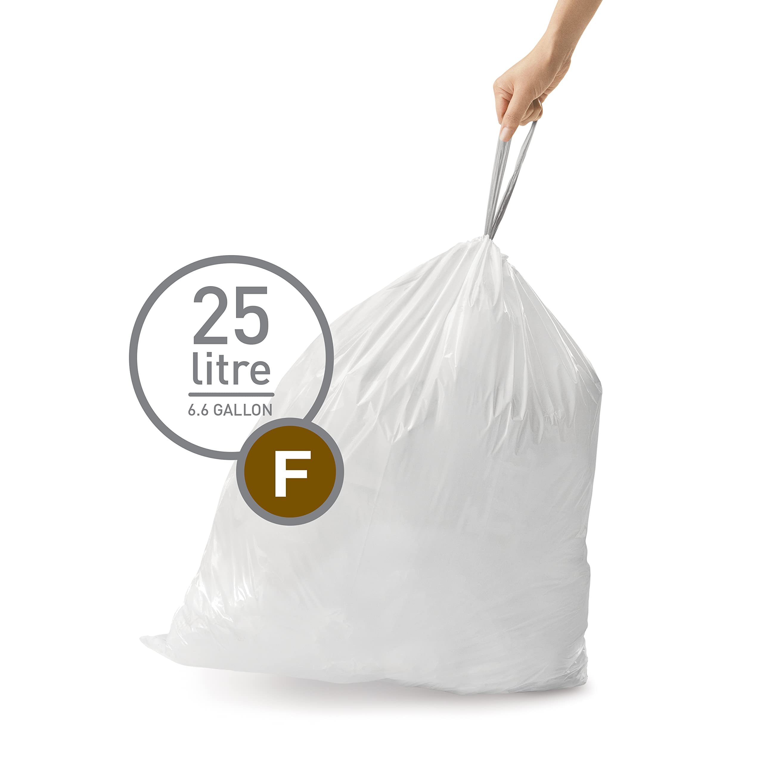 simplehuman Code F 100 Count, Dispenser Pack Custom Fit Liners, Drawstring Trash Bags, 25-30 Liter / 6.6-8 Gallon, White - Image 2