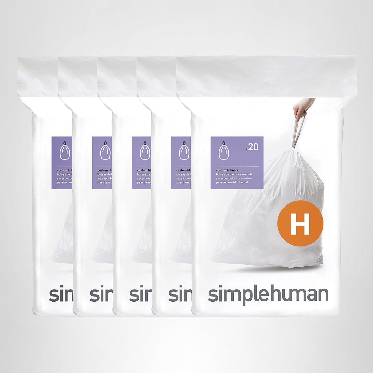 simplehuman Code H 100 Count, Dispenser Pack Custom Fit Liners, Drawstring Trash Bags, 30-35 Liter / 8-9 Gallon, White - Image 7
