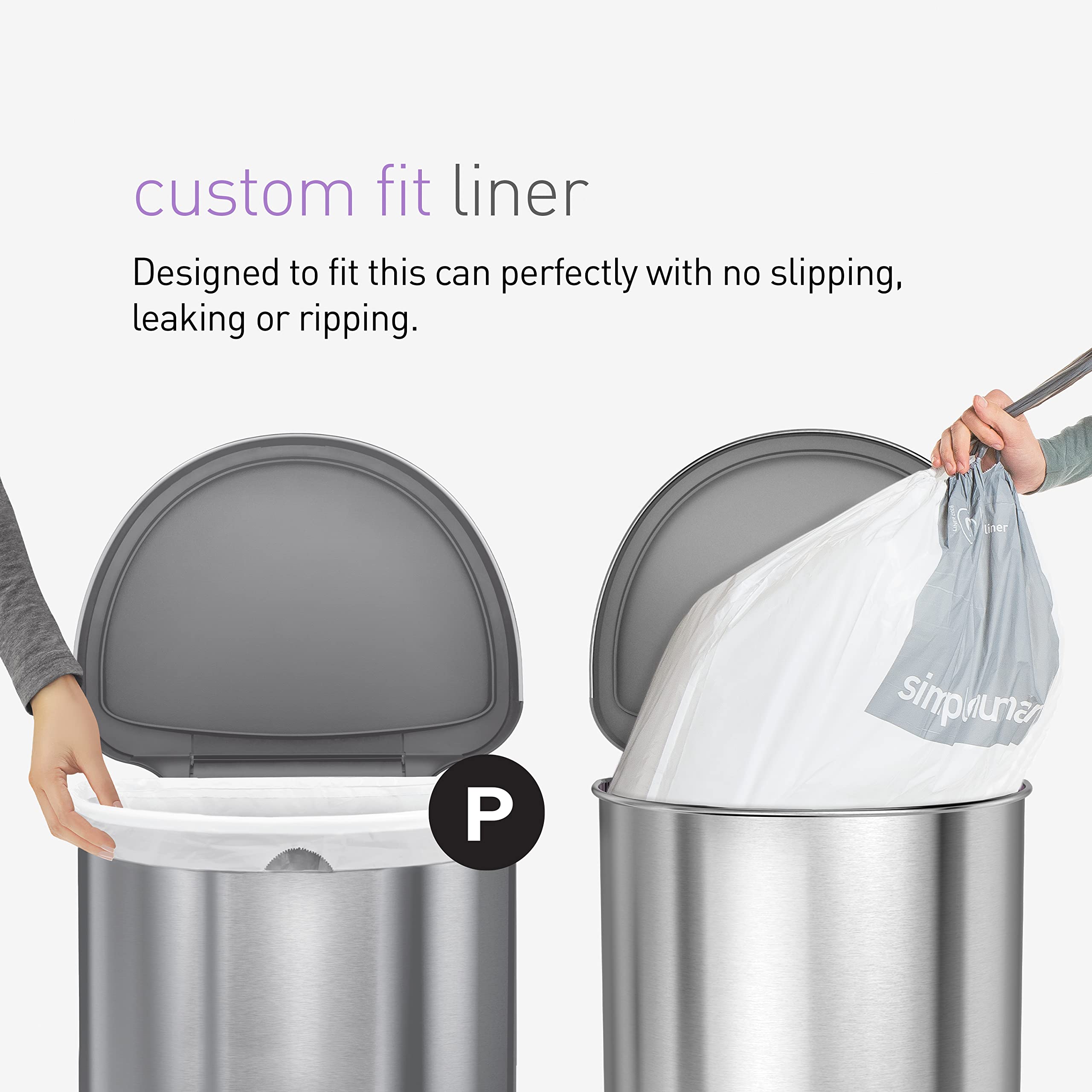 simplehuman Code P 100 Count, Dispenser Pack Custom Fit Liners, Drawstring Trash Bags, 50-60 Liter / 13-16 Gallon, White - Image 4