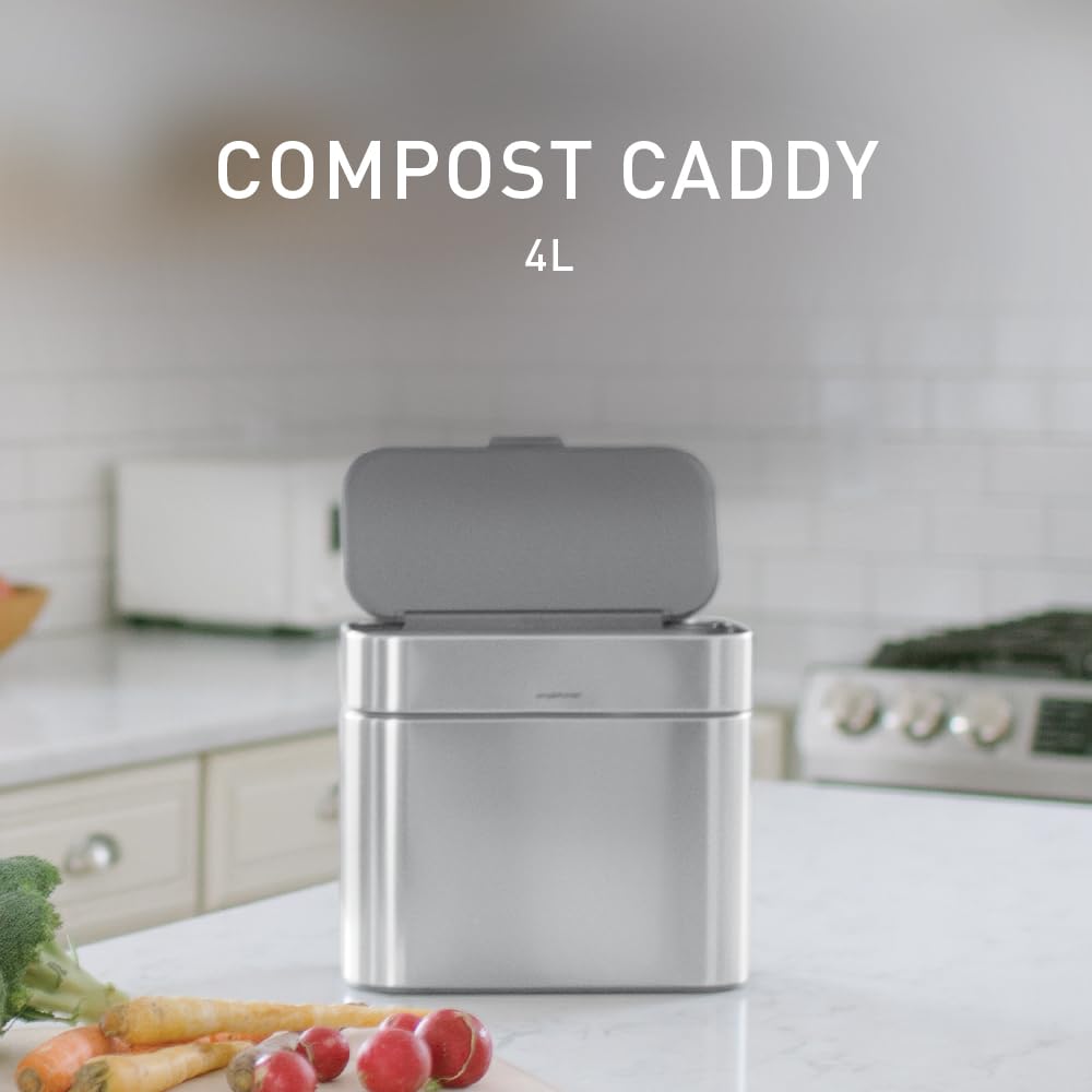 simplehuman Compost Caddy, Detachable and Countertop Bin, 4 Liter / 1.06 Gallon, Brushed Stainless Steel - Image 2