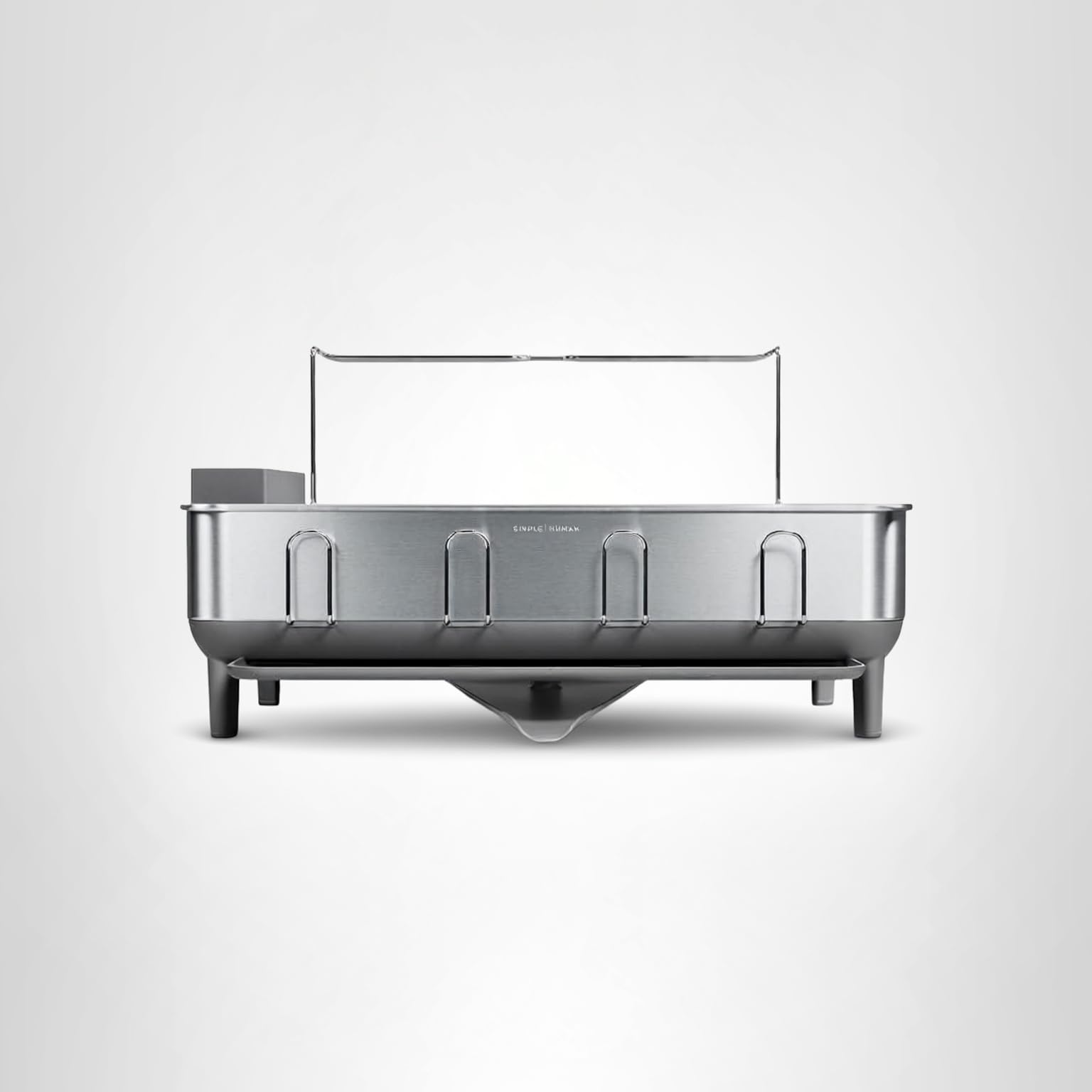simplehuman Large Capacity Dish Drying Rack with Stainless Steel Frame, 360º Easy Drain Swivel Spout, Utensil & Wine Glass Holder, Anti-Residue Coating, Moisture Control Surface, Grey - Image 8