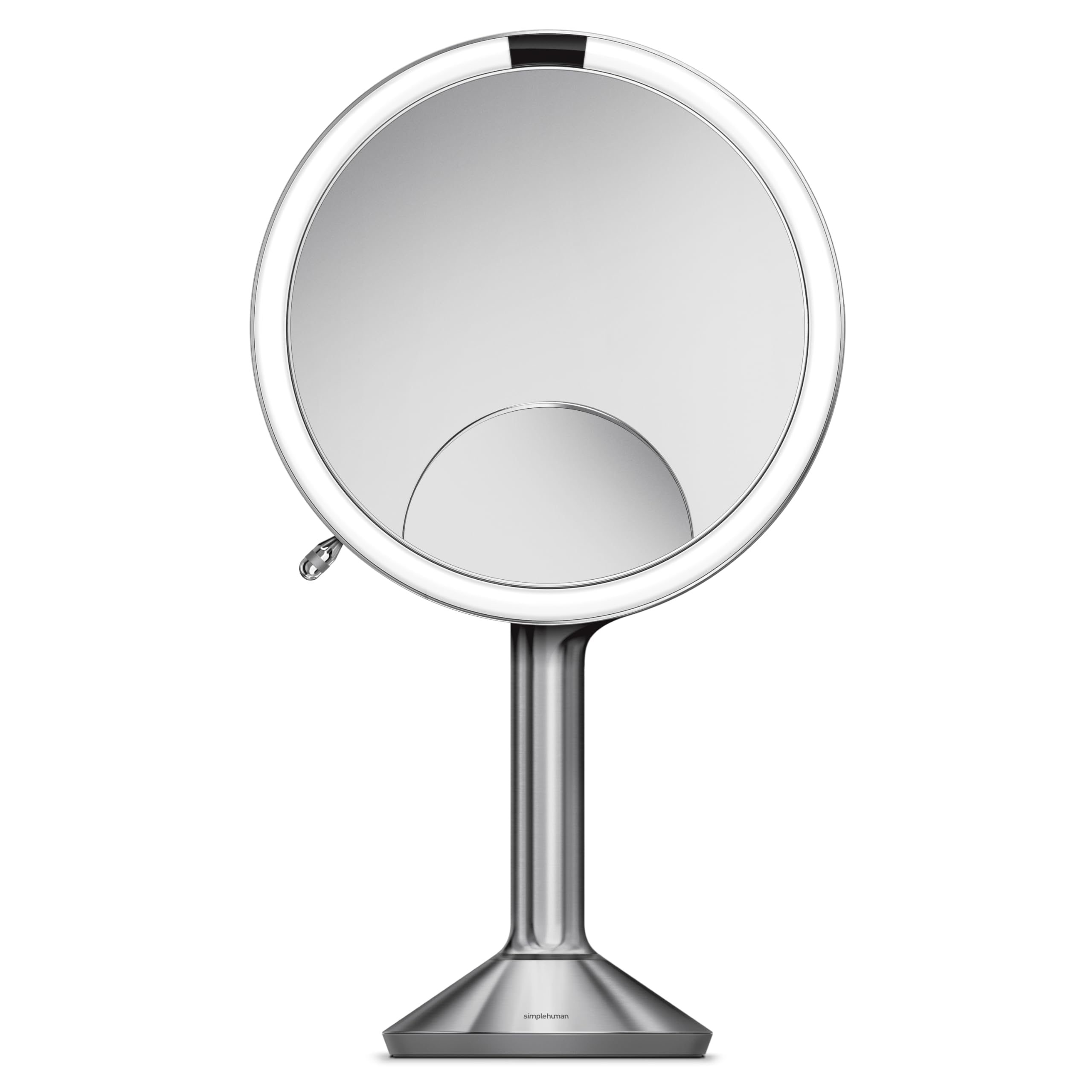 simplehuman Sensor Mirror Trio, Three Magnification 1X 5X 10X, Round Rechargeable Beauty Makeup Mirror, Tru-Lux Full-Spectrum Light, Dual Light Settings, Adjustable Brightness, Brushed Stainless Steel