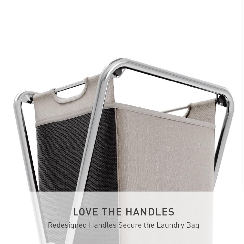 simplehuman single x-frame laundry hamper, 100% recycled polyester removable laundry baskets with easy carry handles, heavy-gauge steel frame, chrome, 65L - Image 4