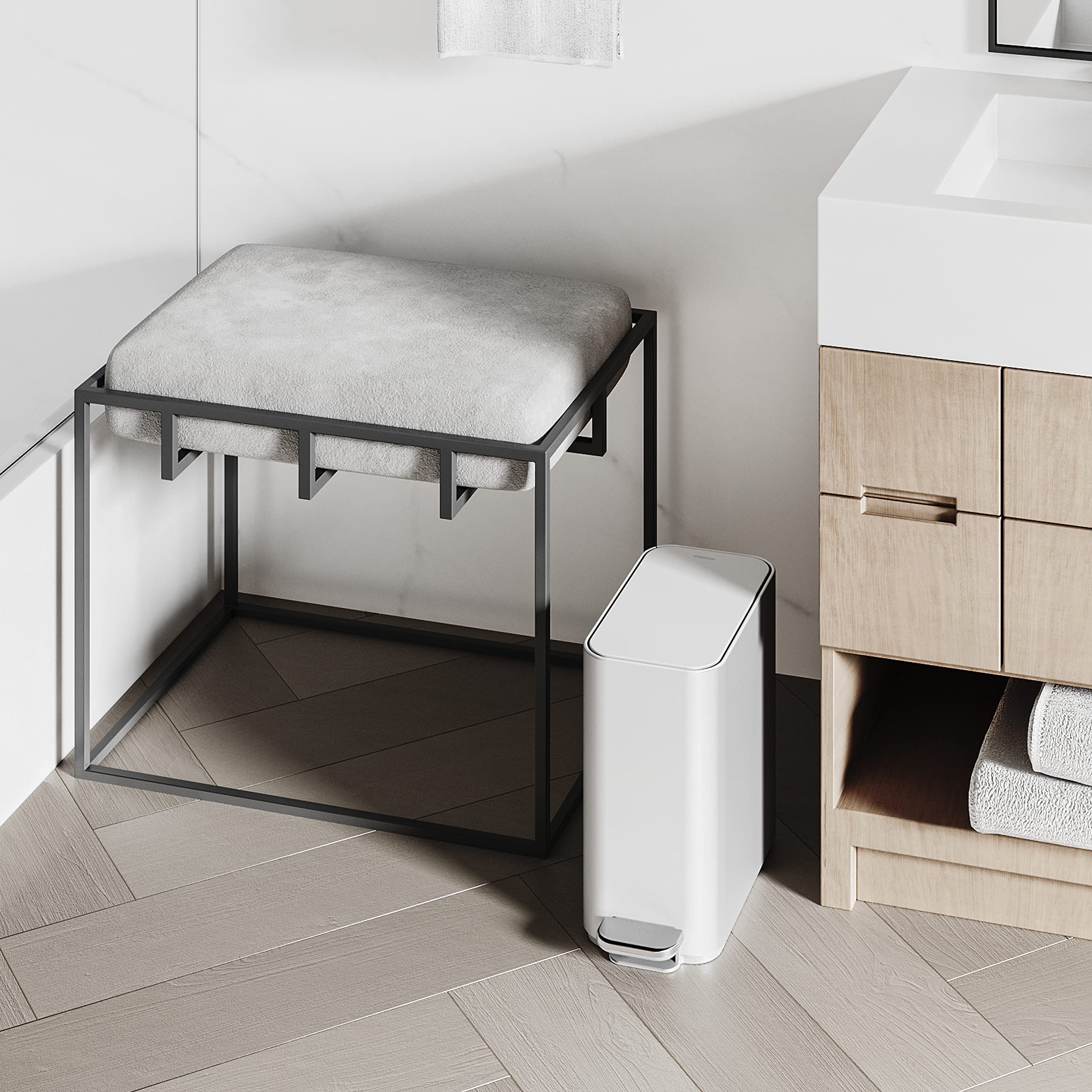 simplehuman Small Bathroom Trash Can with Lid, Stainless Steel Waste Basket, 5 Liter / 1.3 Gallon, White - Image 4