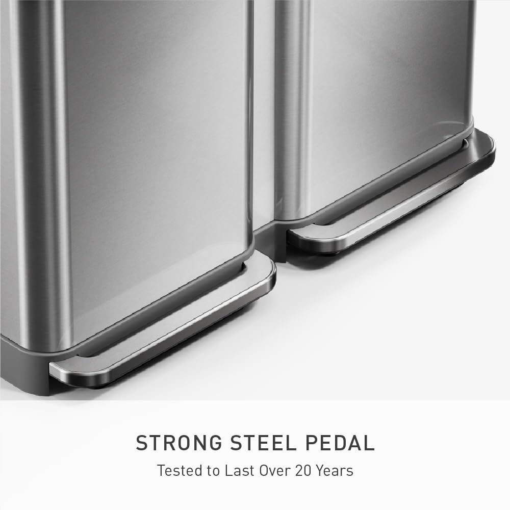 simplehuman Step Recycler, 90L / 23.8 Gallon Dual Compartment Kitchen Trash Can, 150,000-Step Steel Pedal, Lid Shox® Technology, Liner Rim System, Liner Pocket, Brushed Stainless Steel - Image 3