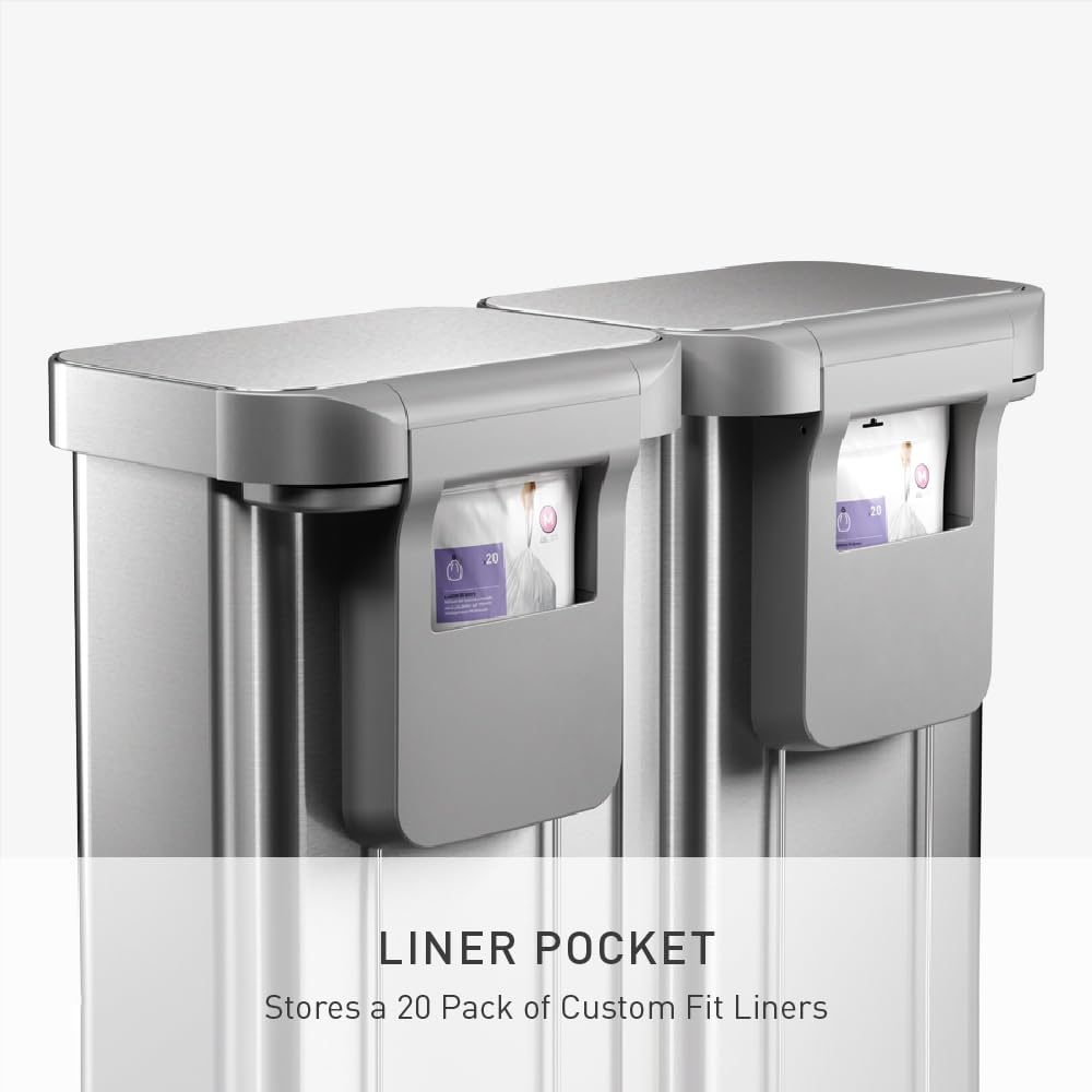 simplehuman Step Recycler, 90L / 23.8 Gallon Dual Compartment Kitchen Trash Can, 150,000-Step Steel Pedal, Lid Shox® Technology, Liner Rim System, Liner Pocket, Brushed Stainless Steel - Image 5