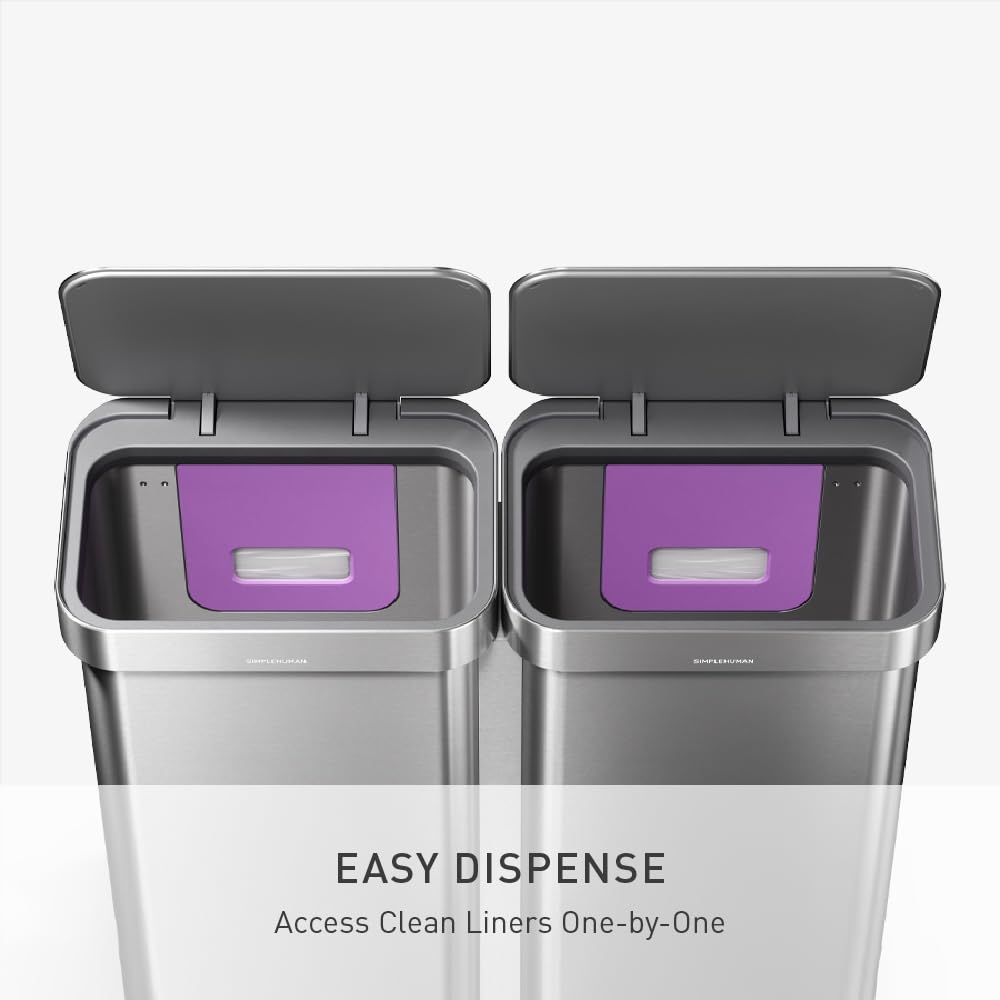simplehuman Step Recycler, 90L / 23.8 Gallon Dual Compartment Kitchen Trash Can, 150,000-Step Steel Pedal, Lid Shox® Technology, Liner Rim System, Liner Pocket, Brushed Stainless Steel - Image 6