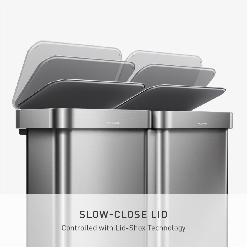 simplehuman Step Recycler, 90L / 23.8 Gallon Dual Compartment Kitchen Trash Can, 150,000-Step Steel Pedal, Lid Shox® Technology, Liner Rim System, Liner Pocket, Brushed Stainless Steel - Image 7