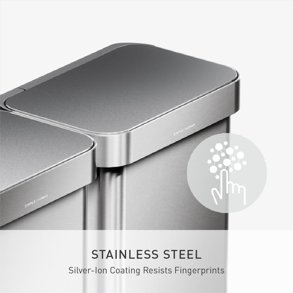 simplehuman Step Recycler, 90L / 23.8 Gallon Dual Compartment Kitchen Trash Can, 150,000-Step Steel Pedal, Lid Shox® Technology, Liner Rim System, Liner Pocket, Brushed Stainless Steel - Image 8