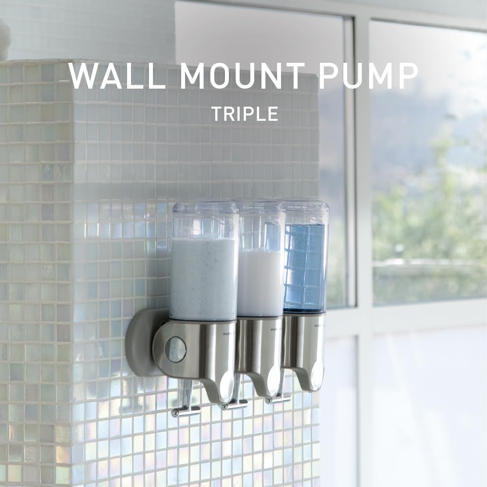 simplehuman Wall Mount Pumps, Triple 15 fl. oz. Shampoo & Soap Dispenser, Stainless Steel - Image 3