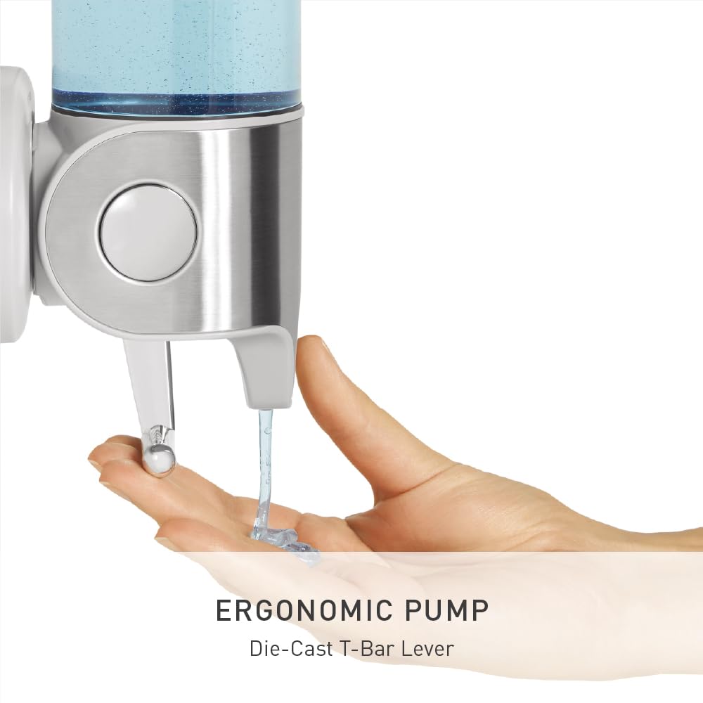 simplehuman Wall Mount Pumps, Triple 15 fl. oz. Shampoo & Soap Dispenser, Stainless Steel - Image 4